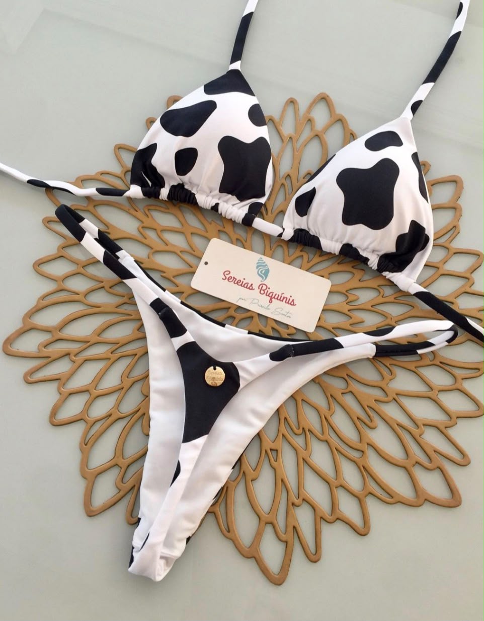 Cow Print String Bikini Set